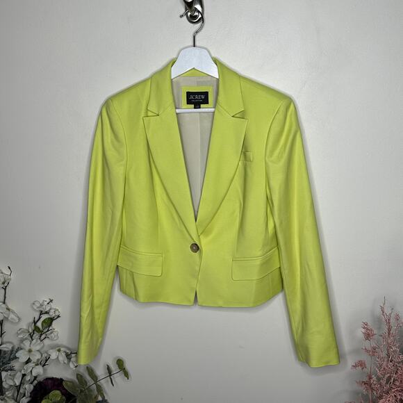 J. CREW COLLECTION Cropped Blazer City Drapey Twill Pale Kiwi Green Yellow {XX3} - Picture 4 of 8